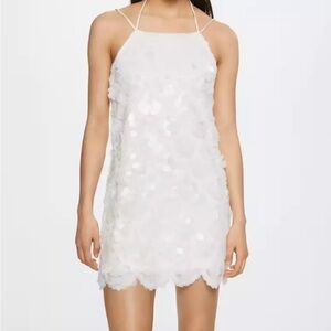 MNG Mango Sequined Halter Neck Dress White Cocktail Party